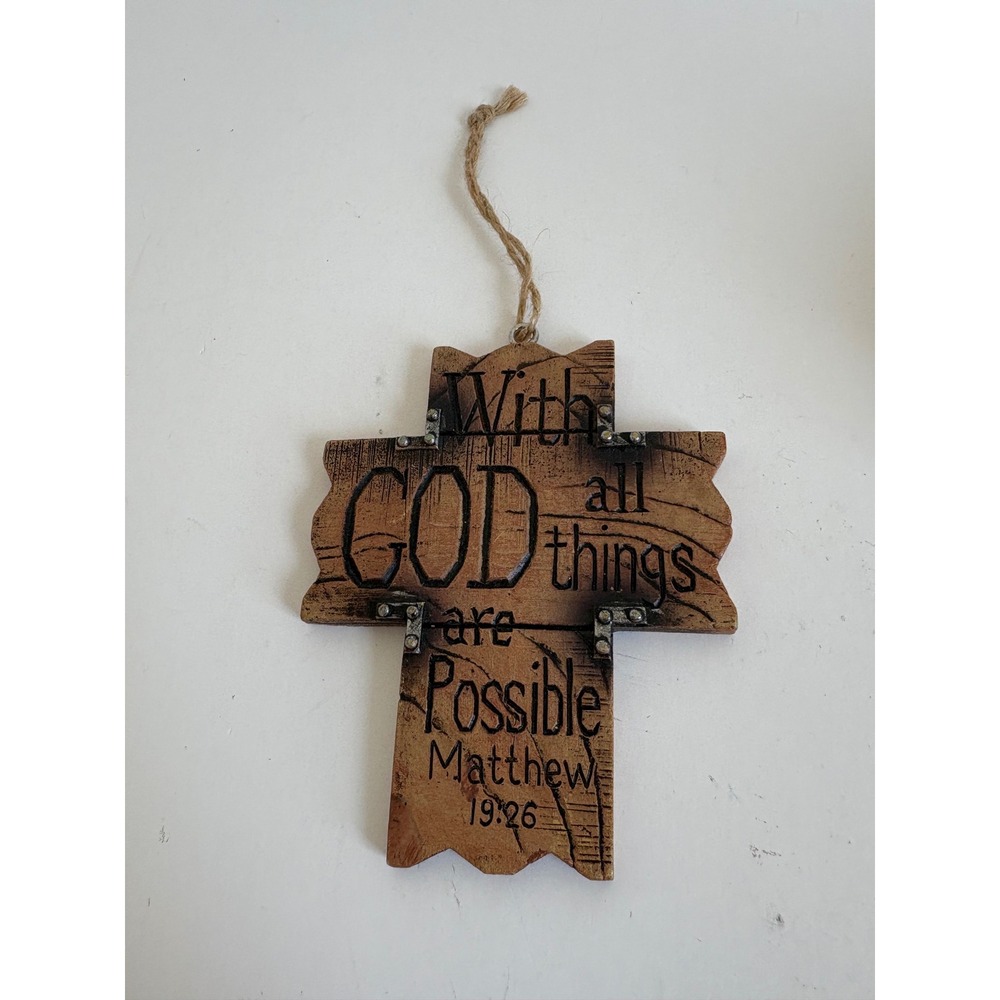 Rustic Religious Wall Cross Matthew 19:26 With God All Things Are Possible